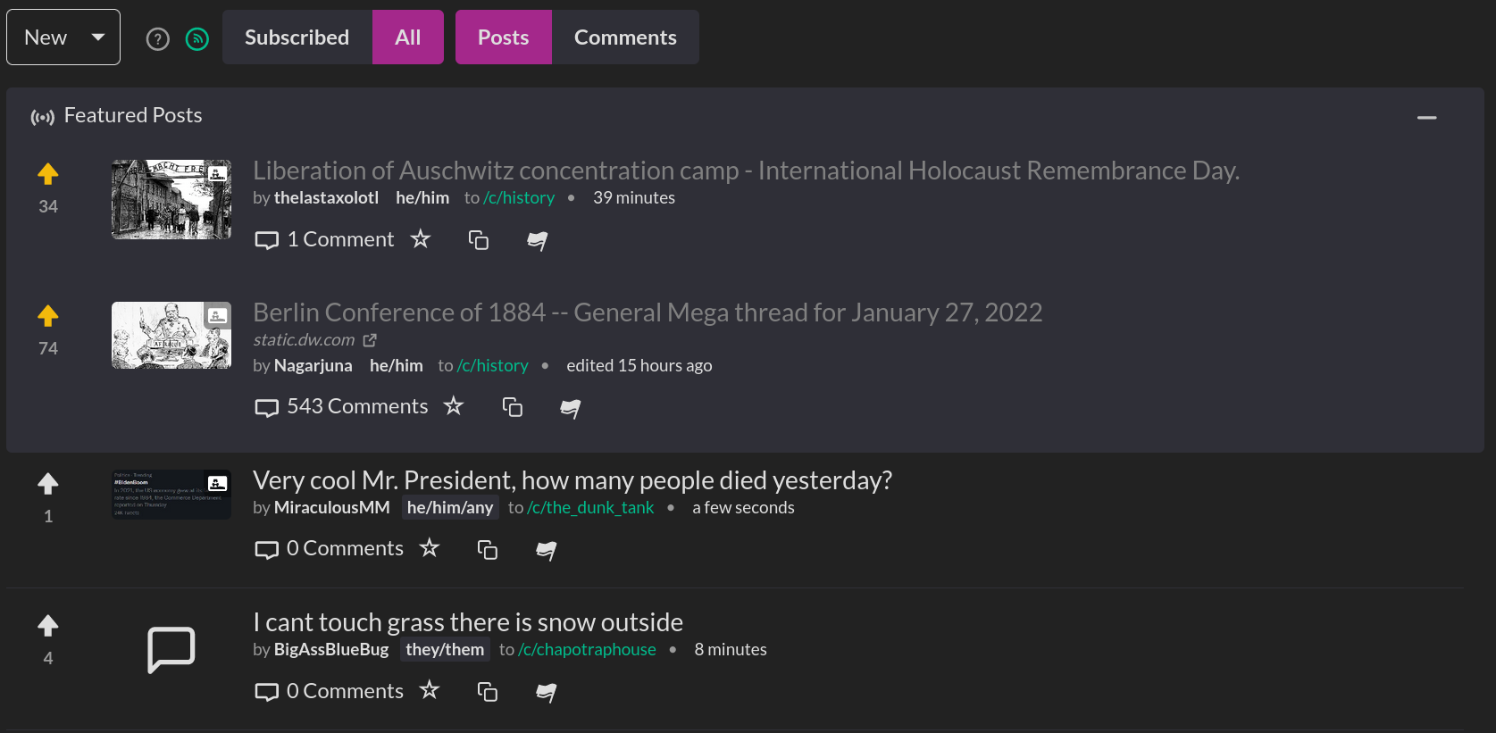 An example of two featured posts on Hexbear